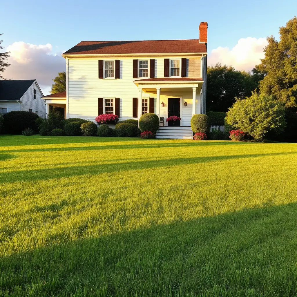 Nice Amherst house with sun setting on green lawn