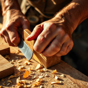 A carpenter for Amherst Property management working with wood